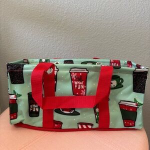 Thirty-One Red and Green Tote Bag with Playful Design